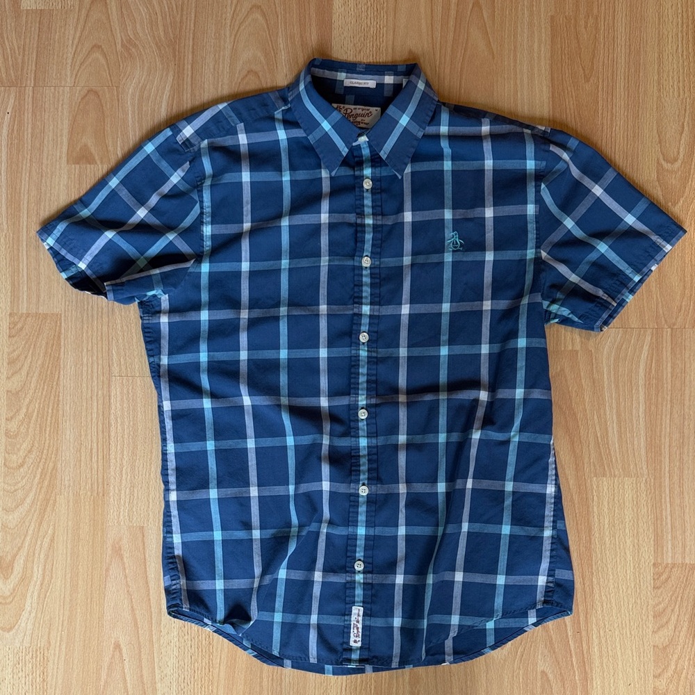Original Penguin Navy and Light Blue Plaid Shirt